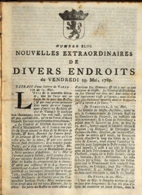 Nouvelles extraordinaires de divers endroits Freitag 29. Mai 1789