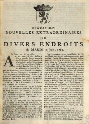 Nouvelles extraordinaires de divers endroits Dienstag 2. Juni 1789