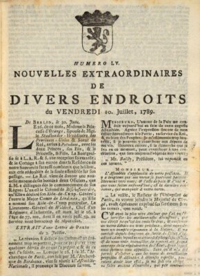 Nouvelles extraordinaires de divers endroits Freitag 10. Juli 1789