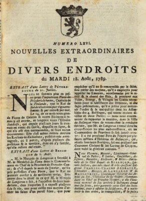 Nouvelles extraordinaires de divers endroits Dienstag 18. August 1789