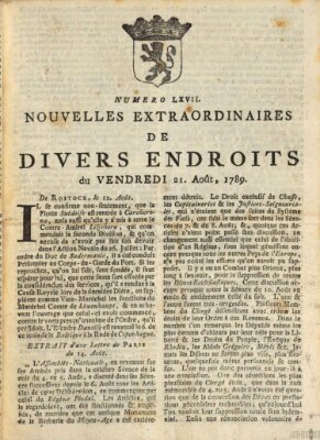 Nouvelles extraordinaires de divers endroits Freitag 21. August 1789