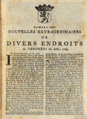 Nouvelles extraordinaires de divers endroits Freitag 28. August 1789