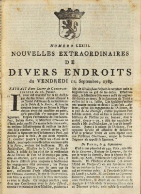 Nouvelles extraordinaires de divers endroits Freitag 11. September 1789