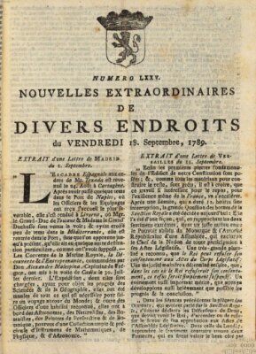 Nouvelles extraordinaires de divers endroits Freitag 18. September 1789