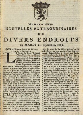 Nouvelles extraordinaires de divers endroits Dienstag 22. September 1789