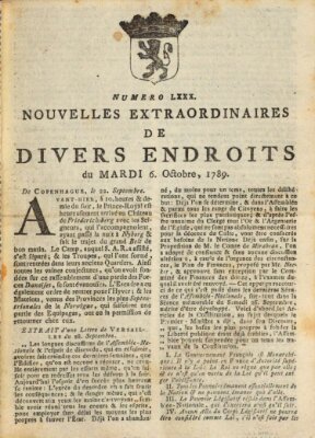 Nouvelles extraordinaires de divers endroits Dienstag 6. Oktober 1789