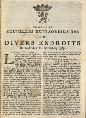 Nouvelles extraordinaires de divers endroits Dienstag 10. November 1789