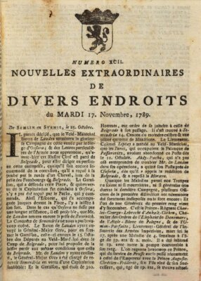 Nouvelles extraordinaires de divers endroits Dienstag 17. November 1789