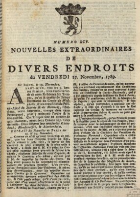 Nouvelles extraordinaires de divers endroits Freitag 27. November 1789