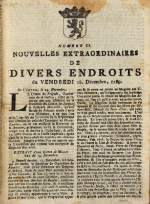 Nouvelles extraordinaires de divers endroits Freitag 18. Dezember 1789