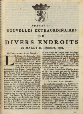 Nouvelles extraordinaires de divers endroits Dienstag 22. Dezember 1789