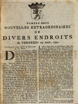 Nouvelles extraordinaires de divers endroits Freitag 23. April 1790