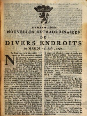 Nouvelles extraordinaires de divers endroits Dienstag 24. August 1790