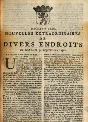 Nouvelles extraordinaires de divers endroits Dienstag 7. September 1790