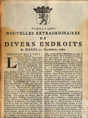 Nouvelles extraordinaires de divers endroits Dienstag 21. September 1790