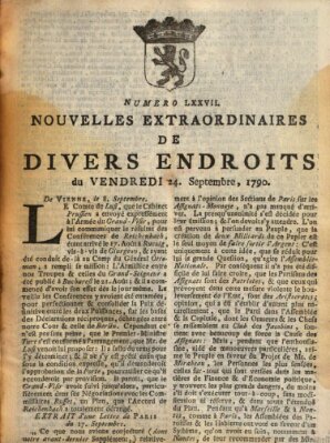 Nouvelles extraordinaires de divers endroits Freitag 24. September 1790