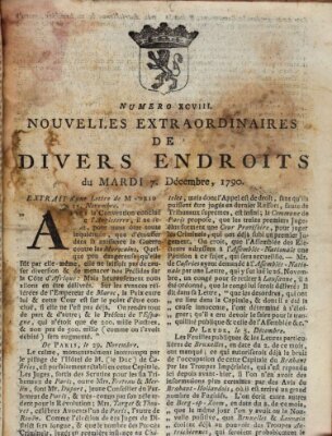 Nouvelles extraordinaires de divers endroits Dienstag 7. Dezember 1790