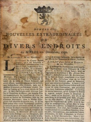 Nouvelles extraordinaires de divers endroits Dienstag 21. Dezember 1790