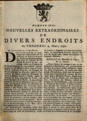 Nouvelles extraordinaires de divers endroits Freitag 4. März 1791