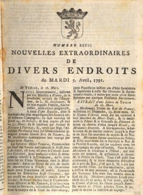 Nouvelles extraordinaires de divers endroits Dienstag 5. April 1791