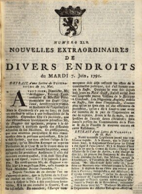 Nouvelles extraordinaires de divers endroits Dienstag 7. Juni 1791