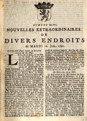 Nouvelles extraordinaires de divers endroits Dienstag 14. Juni 1791