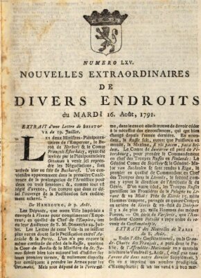 Nouvelles extraordinaires de divers endroits Dienstag 16. August 1791