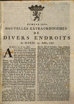 Nouvelles extraordinaires de divers endroits Dienstag 23. August 1791