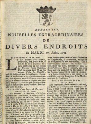 Nouvelles extraordinaires de divers endroits Dienstag 30. August 1791