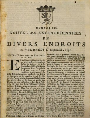 Nouvelles extraordinaires de divers endroits Freitag 2. September 1791