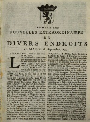 Nouvelles extraordinaires de divers endroits Dienstag 6. September 1791