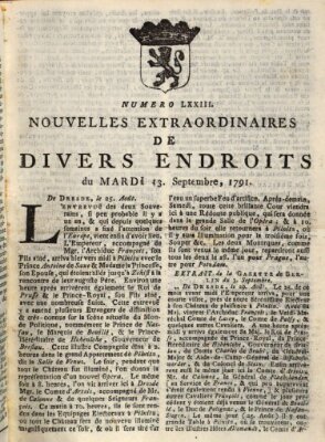 Nouvelles extraordinaires de divers endroits Dienstag 13. September 1791