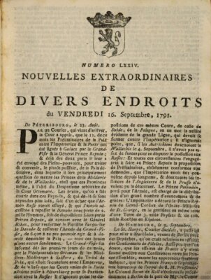 Nouvelles extraordinaires de divers endroits Freitag 16. September 1791