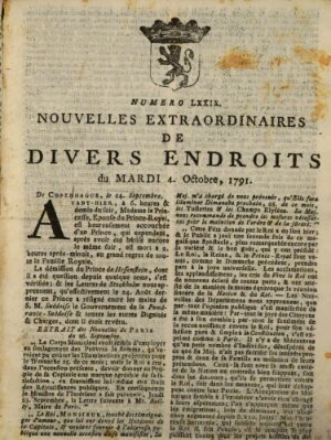 Nouvelles extraordinaires de divers endroits Dienstag 4. Oktober 1791