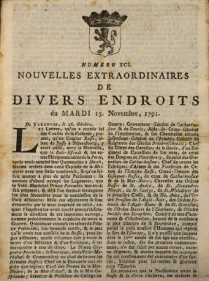 Nouvelles extraordinaires de divers endroits Dienstag 15. November 1791