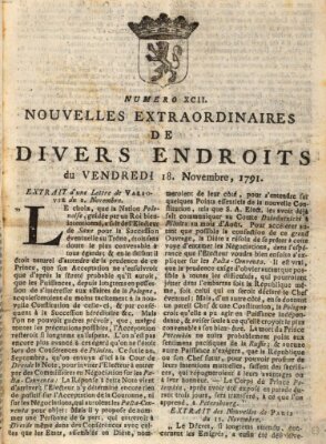 Nouvelles extraordinaires de divers endroits Freitag 18. November 1791