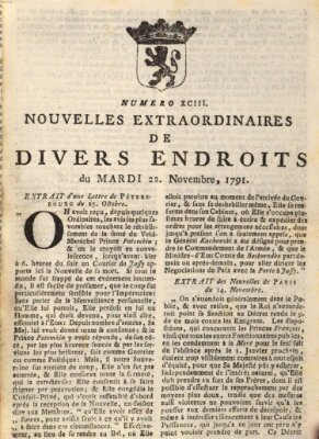 Nouvelles extraordinaires de divers endroits Dienstag 22. November 1791