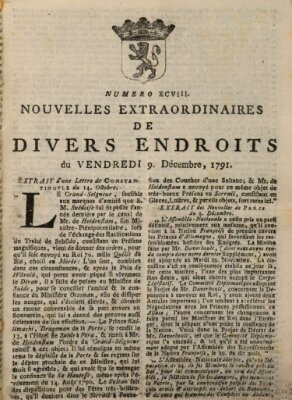 Nouvelles extraordinaires de divers endroits Freitag 9. Dezember 1791