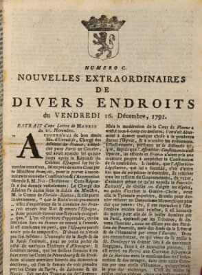 Nouvelles extraordinaires de divers endroits Freitag 16. Dezember 1791