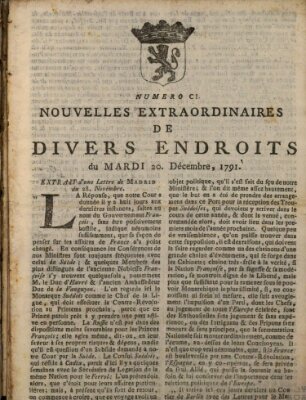 Nouvelles extraordinaires de divers endroits Dienstag 20. Dezember 1791