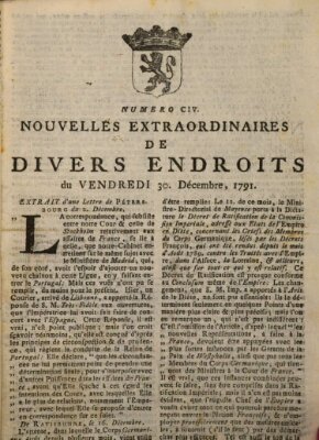 Nouvelles extraordinaires de divers endroits Freitag 30. Dezember 1791