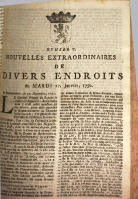 Nouvelles extraordinaires de divers endroits Dienstag 17. Januar 1792