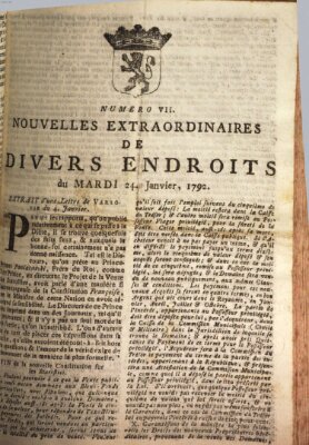 Nouvelles extraordinaires de divers endroits Dienstag 24. Januar 1792