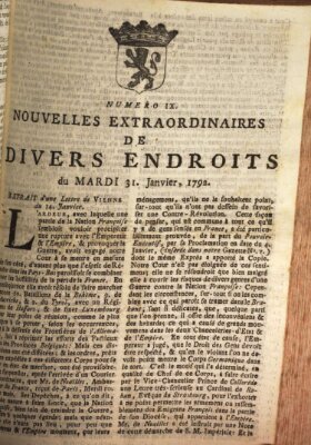 Nouvelles extraordinaires de divers endroits Dienstag 31. Januar 1792