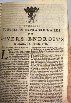 Nouvelles extraordinaires de divers endroits Dienstag 7. Februar 1792