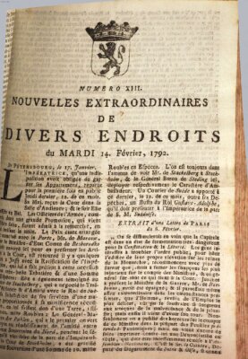 Nouvelles extraordinaires de divers endroits Dienstag 14. Februar 1792