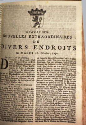 Nouvelles extraordinaires de divers endroits Dienstag 28. Februar 1792