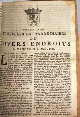 Nouvelles extraordinaires de divers endroits Freitag 2. März 1792