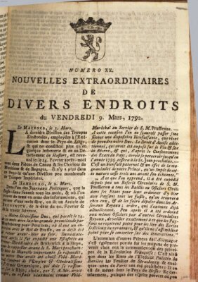 Nouvelles extraordinaires de divers endroits Freitag 9. März 1792