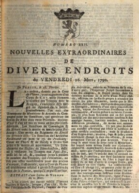 Nouvelles extraordinaires de divers endroits Freitag 16. März 1792